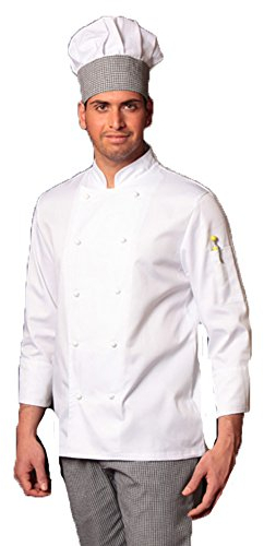 fratelliditalia - Conjunto para chef compuesto por chaqueta y pantalón sal y pimienta, color blanco, incluye gorro de cocina, Hombre, bianco, XXL