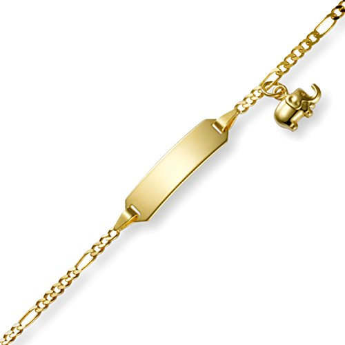 Figaro-Armband Armkette mit Elefant 585 Gelbgold 12-14cm Identbändchen Kinder