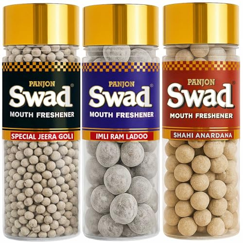 Panjon Swad Jeera goli, Imli Ram Ladoo & Anardana Goli Mukhwas (100% Natural Mouth Fresheners), 400 g (Pack of 3)