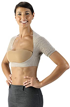 SPIKENERGY Nackenbandage Stützverband für Hals und Schultern mit Magnetfeld-Therapie gegen Nacken und Schulterschmerzen - Medizinprodukt (M, Beige)
