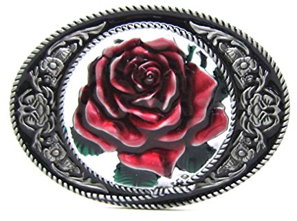 MASOP Vintage ovale Blume rote Rose Gürtelschnalle Cowgirl Girl Rodeo Floral Metall