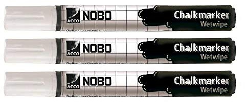 Nobo White Chalkmarkers, Pack of 3, No Dust Residue, 34438398