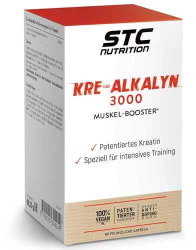 STC NUTRITION – Kre-Alkalyn 3000 – Muskel-Booster – Speziell für intensives Training – Gemäß Anti-Doping-Norm - 100% vegan – Patentierter Wirkstoff – 80 Kapseln