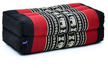 Leewadee Meditationskissen Yogakissen Yoga Block Yoga Zubehör Yoga Klotz Yoga Kissen Ökologisches Naturprodukt Thaikissen Nackenkissen, Kapok, 35 x 18 x 12 cm, Schwarz Rot
