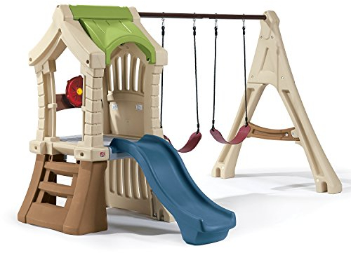 Step2 Play Up Gym Set Parco giochi per bambini | Torre di gioco per bambini con scivolo e altalene in plastica | Giocattoli per il giardino/all'aperto