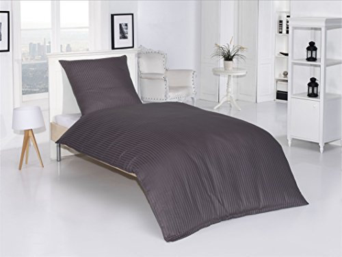optidream Mako Satin luxuriöse Damast Bettwäsche Premium 100% Baumwolle Uni (Anthrazit, 155x220+80x80 cm)