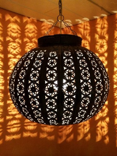 Orientalische Lampe Pendelleuchte Candan Klein E27 Lampenfassung | Marokkanische Design Hängeleuchte Leuchte aus Marokko Rostfarben | Orient Lampen für Wohnzimmer, Küche oder Hängend über den Esstisch