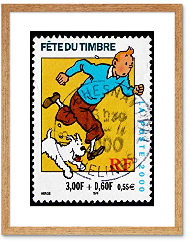 Wee Blue Coo Postage Stamp France Euro Tintin Snowy HERGE POSTMARKED Framed Print F97X5757