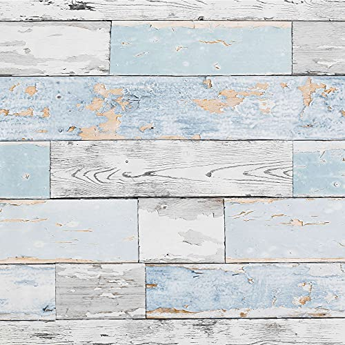 Wachstuch-Tischdecke Scrapwood abwaschbar grau weiß hellblau Holz-Optik Outdoor-Tischdecke Breite:140cm Länge:240cm