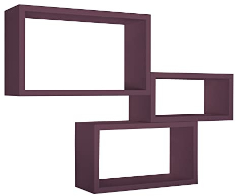Modularredo Trittico Mensole da Parete, Legno, Viola Melanzana, 15.5x45x27 cm