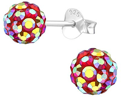 Bungsa Ohrstecker Discokugel mit metallic-pinken Kristallen 6 mm aus .925 Sterling Silber