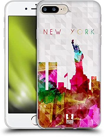 Head Case Designs Statua della Liberta' New York USA Skyline Acquarellata Custodia Cover in Morbido Gel Compatibile con Apple iPhone 7 Plus/iPhone 8 Plus