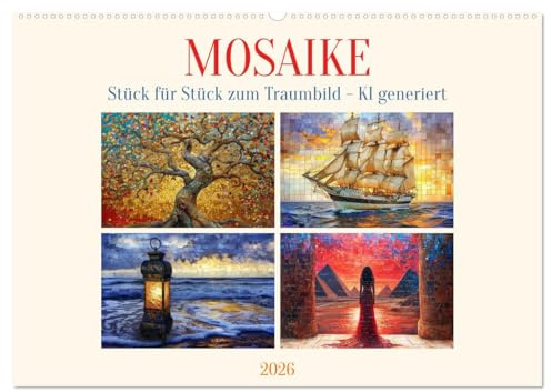 Mosaike (Wandkalender 2026 DIN A2 quer), CALVENDO Monatskalender: Farbenfrohe Traumbilder aus Mosaiken - KI generiert (CALVENDO Kunst)