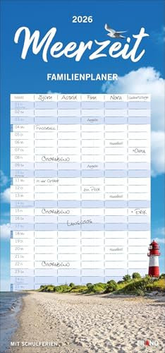 Meerzeit Familienplaner 2026: Wunderschöne Naturaufnahmen und Küsten-Motive von Nord- bis Ostsee. Maritime Urlaubsstimmung im Familienkalender mit 5 ... im Format 21 x 45 cm (Familienplaner Eiland)