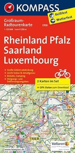 Rheinland-Pfalz - Saarland - Luxembourg: Großraum-Radtourenkarte 1:125000, GPX-Daten zum Download (KOMPASS-Großraum-Radtourenkarte, Band 3709)