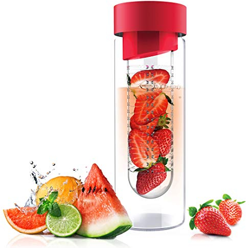 asobu Flavor It Bouteille d'eau en verre avec infuseur à fruits Rouge 590 ml