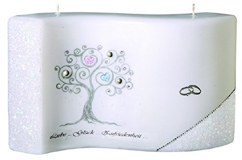 Hochzeitskerzen Welle 15/26 x 6,5 cm mit Namensverzierung und Geschenkkarton, Nr. K43