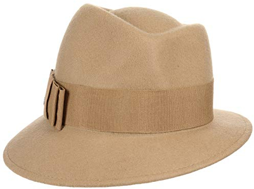 LIERYS Asym Damenhut mit Ripsband Wollfilzhut Hut Filzhut für Damen - Made in Italy Frühling-Sommer Herbst-Winter - One Size beige