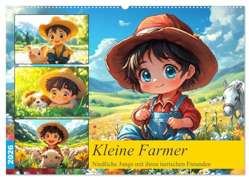 Kleine Farmer. Niedliche Jungs mit ihren tierischen Freunden (Wandkalender 2026 DIN A2 quer), CALVENDO Monatskalender: Freundschaft und Spaß mit kleinen Bauern und ihren Tieren (CALVENDO Tiere)