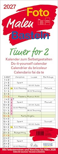 Foto-Malen-Basteln Timer for 2 2027: Familienplaner mit 3 Spalten als Bastelkalender zum Selbstgestalten. Familienkalender mit festem Bastelpapier. 19 x 50 cm