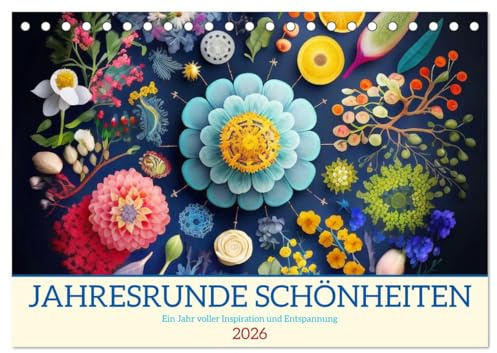 Jahresrunde Schönheiten (Tischkalender 2026 DIN A5 quer), CALVENDO Monatskalender: Blüten-Mandalas: Ein Jahr voller inspirierender Schönheit. (CALVENDO Kunst)