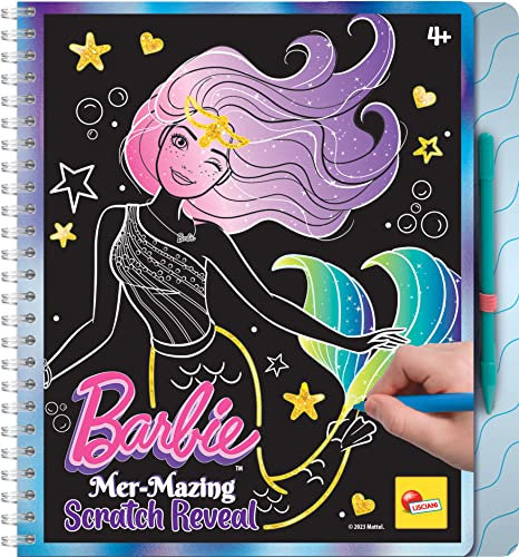 Lisciani - BARBIE - Scratch Meerjungfrau Skizzenbuch - Magisches Buch zum Ausmalen und Dekorieren - Kreatives Spiel - Mehrfarbige Seiten - Für Mädchen ab 4 Jahren