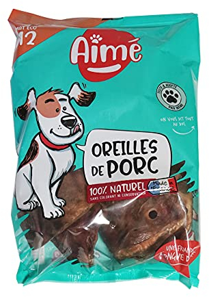 Aimé Oreille de Porc pour Chien, X12, Sans conservateur ni colorant, Friandise à mâcher 100 pourcent naturelle, Multicolore, 12 Unité (Lot de 1)