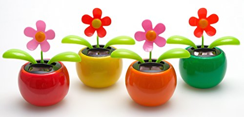 LED-Highlights 4er Set Solar Wackelblumen Solar Wackelblume Solarblume Wackelfigur Blume Grün, Orange, Pink, Blau, Rot Deko Fensterbank Auto Dekoblume