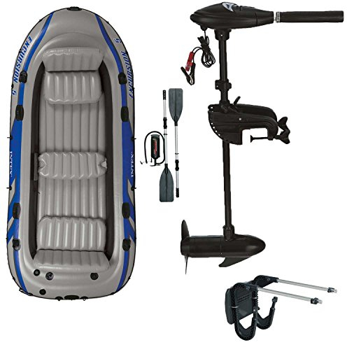 Intex Motorboot Schlauchboot mit Aussenbordmotor + Heckspiegel + Paddel, Pumpe Set für 5 Personen Komplettset