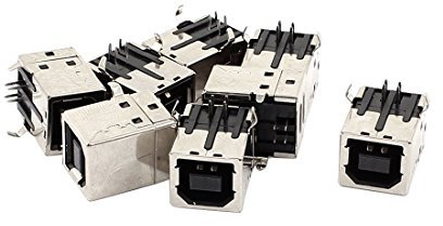 sourcing map PCB Mount USB 2.0 Type-B Port 4-Pin Female Straight Solder Jack Socket Printer Connector Adapter, 8pcs Silver Tone