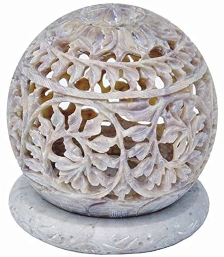 Zap Impex ® Teelicht Stein-Skulptur Teelichtkerzenhalter mit Geschnitzte Blumen, Figuren Dekorative Kerze Laterne Einzigartige Handgemachte Hauptdekor Steingut 4 Zoll