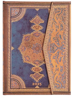 Paperblanks 12-Monatskalender 2025, Safawidisch Indigo, Midi, Horizontal, mit Klappumschlag