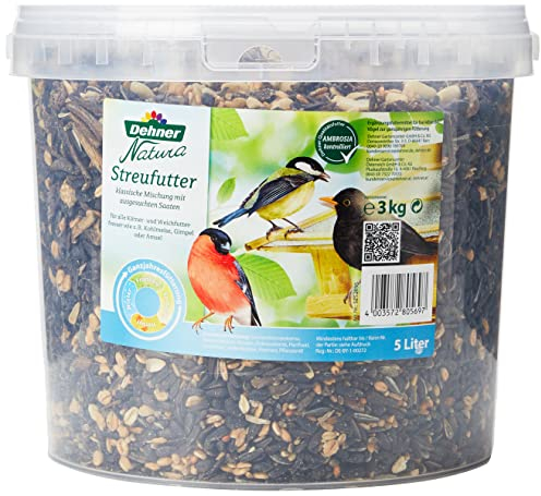 Dehner Natura Premium Wildvogelfutter, Streufutter, Ganzjahresfutter proteinreich / energiereich, hochwertiges Vogelfutter für Wildvögel, im Eimer, 3 kg (5 l)