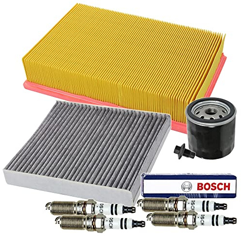 Inspektionspaket SET C 1x Ölfilter 1x Luftfilter 1x Innenraumfilter (Pollenfilter) mit Aktivkohle 4x Zündkerze Super plus HR8MCV+ 1x Ölablass-Schraube 1x Dichtring für Ölablass-Schraube