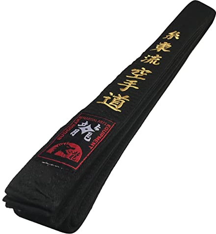 budodrake Schwarzer Gürtel Bestickt Goju-Ryu Karate-Do Schriftzeichen, Schwarzgurt mit Goldener Bestickung (280 cm)