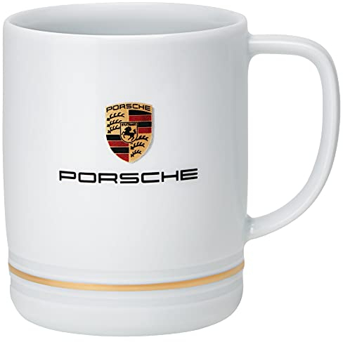 Kleine Porzellantasse Porsche, Weiß, mit Wappen und goldfarbenem Rand, 0,25 Liter