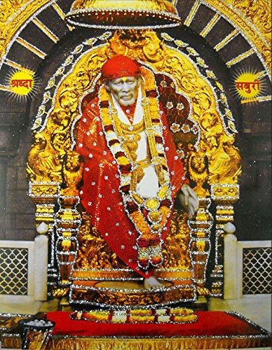 Crafts of India Shirdi Sai Baba/Hindu God Poster with Glitter Effect -Reprint on Paper (Unframed : Size 9x11 Inches)