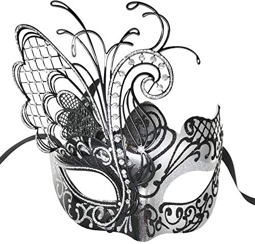 Maskerade-Maske für Frauen Venezianische Maske/Halloween/Party/Ball Prom/Karneval/Hochzeit/Wanddekoration (Silber/Schwarzer Schmetterling)