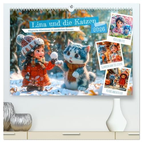 Lina und die Katzen - Magische Abenteuer in niedlichen Szenen (hochwertiger Premium Wandkalender 2026 DIN A2 quer), Kunstdruck in Hochglanz: Kleine ... - Magische Momente (CALVENDO Spass)