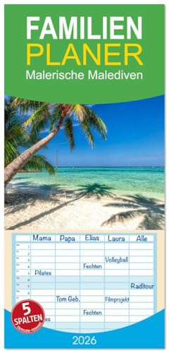 Familienplaner 2026 - Malerische Malediven mit 5 Spalten (Wandkalender, 21 cm x 45 cm), CALVENDO: Atemberaubende Malediven - Magische Urlaubsmomente (CALVENDO Natur)