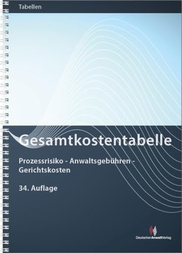 Gesamtkostentabelle: Prozessrisiko - Anwaltsgebühren - Gerichtskosten (Gebührentabellen)