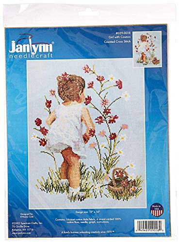 Janlynn Girl with Cosmos Counted Cross Stitch Kit, Cotton, Multi-Colour, 12 x 16