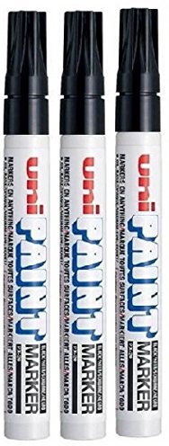 Uni Coloured Medium (2.2-2.8mm) PX-20 Black Oil Paint Marker Pen Metal Glass Wood Plastic Stone Outdoor Bullet Nib Tip (Pack Of 3)