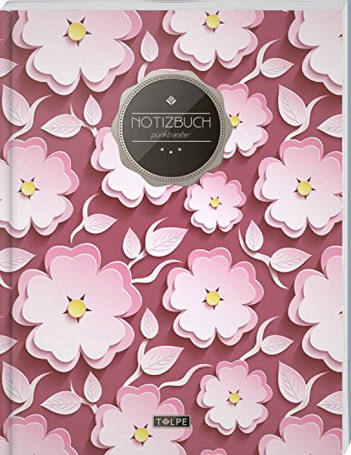 TULPE Punktraster Notizbuch A4 „C066 Flowers“ (140+ Seiten, Vintage Softcover, Punktkariertes Papier - Bullet Journal, Dickes Notizheft, Skizzenbuch, Tagebuch, Gepunktete Seiten, Dot Grid Notebook)