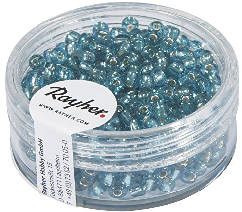 Rayher 1405507 Rocailles, 2,6 mm ø, mit Silbereinzug, türkis