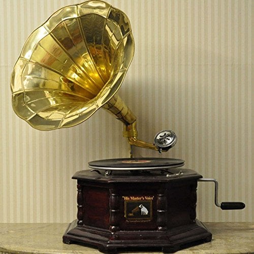 Replica grammofono Record Player With esagonale Base and Brass Horn by the more Shop