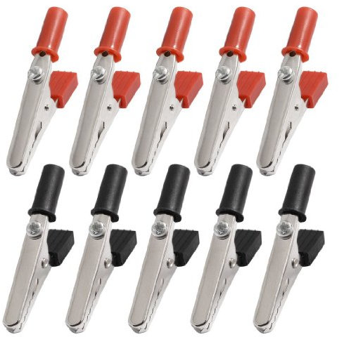 SODIAL(R) 10 x Pinzas de Cocodrilo Sonda de Prueba Metal Mango Plastico 50mm