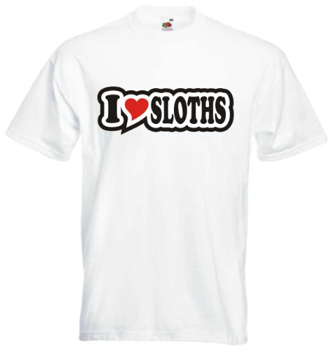 T-Shirt - Herren - weiß - XXL - I Love Heart - I Love Sloth - Bedruckt - lustig witzige Sprüche - Name - Fasching Party Fun Sport