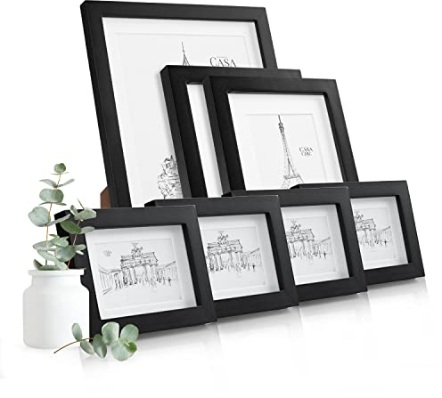 Casa Chic Bilderrahmen 7er-Set, Rechteckige Bilderrahmen für Kinderzeichnungen, Urkunden & Fotos, Holz-Bilderrahmen mit Glas, Fotorahmen im Hoch- oder Querformat, Rahmen mit Passepartout