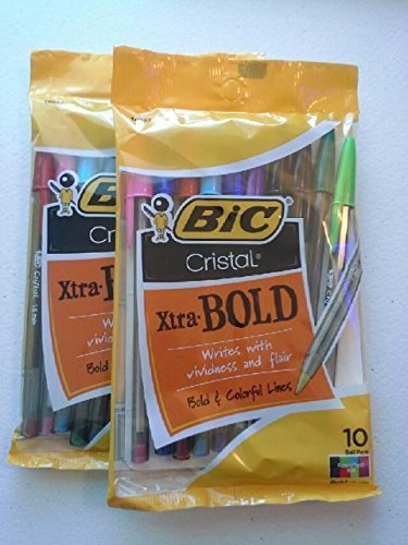 Bic Cristal Xtra Bold - Juego de 10 bolígrafos multicolores (2 juegos de 10 cada uno)